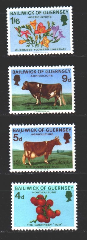 Guernsey. 1970. 31-34. Pets, cows, tomatoes, flowers. MNH.