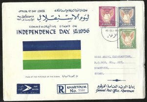 SUDAN 1958 KHARTOUM LARGE REGISTERED COVER FIRST DAY OF ISSUE OF INDEPENDENCE