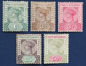 MALAYA 1892-99 STRAITS SETTLEMENTS QV 5V MINT M4576