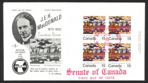 Canada Sc# 617 Senate (Rose Craft) FDC block/4 (g) 1973 06.08 J.E.H. MacDonald