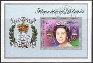 Liberia C218 mini sheet used. Queen Elizabeth II Silver Jubilee.