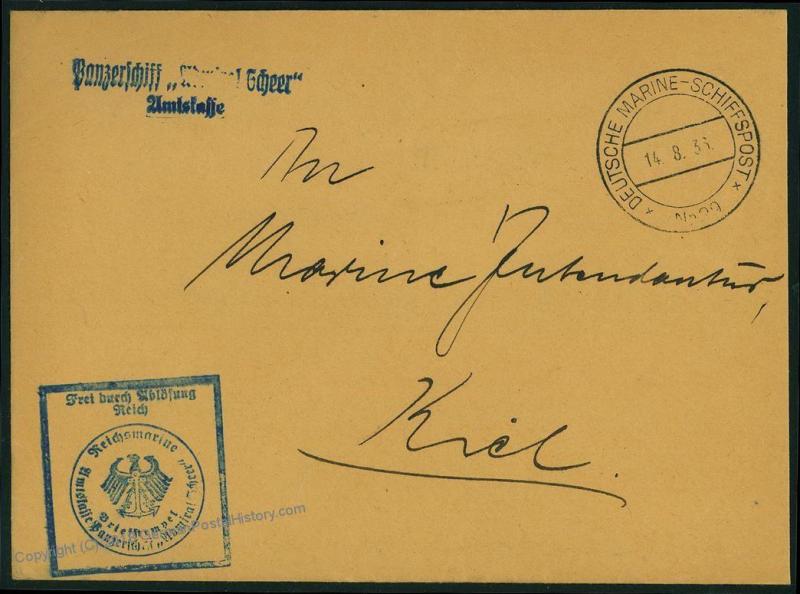 German Navy Spanish Civil War Admiral Scheer Ship Feldpost Cover 54509