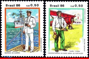 2092-93 BRAZIL 1986 MILITARY UNIFORMS, SHIPS, PLANES, AIR BASE, COSTUMES, MNH