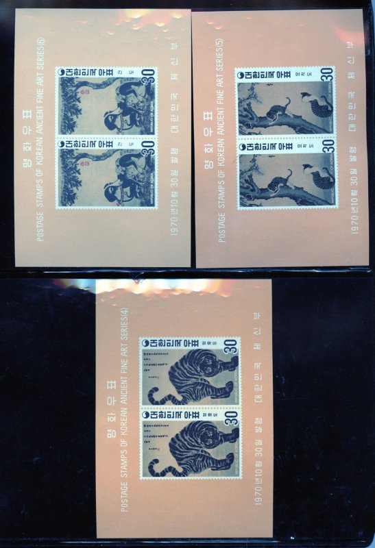 KOREA LOT OF SIX SOUVENIR SHEETS EACH THREE PERF & IMPERF MINT NEVER HINGED