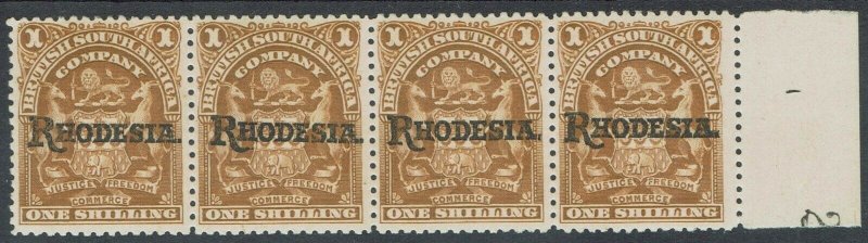 RHODESIA 1909 ARMS OVERPRINTED 1/- STRIP  