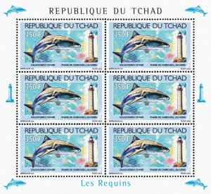 Chad 2012 Perf. Sharks & Lighthouses Minisheet No. 2539 A- 2542 A - BL. 423 - 426-
