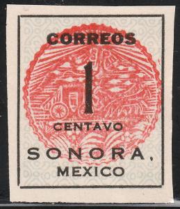 MEXICO 394, 1¢ SONORA COACH SEAL. UNUSED, NG. (AS ISSUED). VF.