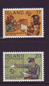 Iceland Sc 474-5 1974 UPU 100 years stamp set mint NH