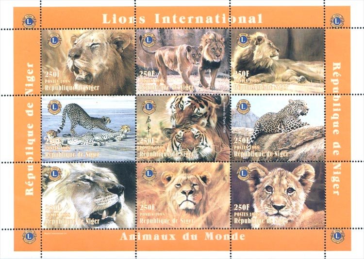 Niger 1998 Lion Wild Animals 9v Mint Full Sheet. (L-112)