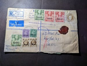 1949 Registered England Tangier Overprint Airmail Cover to New York NY US