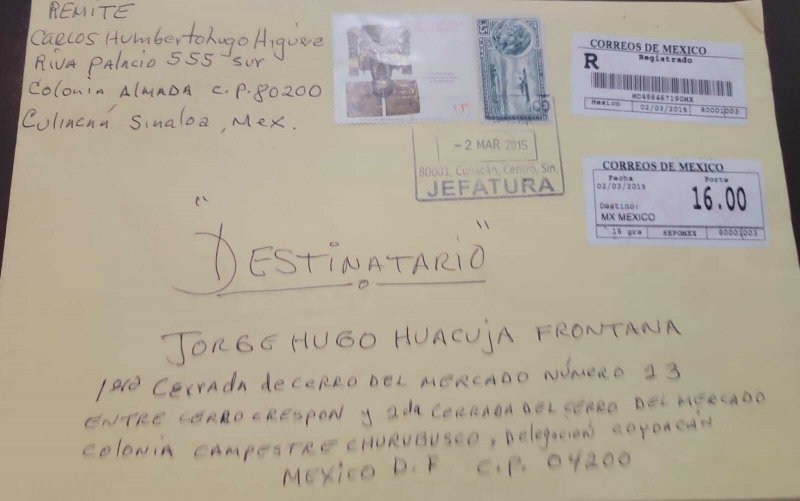 C) 2015. MEXICO. PLANE. MECHANICAL POSTAGE. SCULPTURE. INTERNAL MAIL. XF