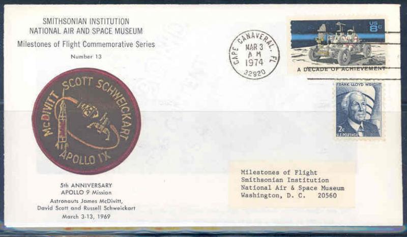 US SMITHSONIAN OFFICIAL COVER 5th ANNIVERSARY APOLLO 9  MISSION