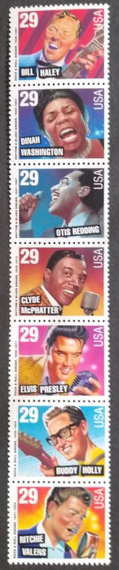 U.S.#2730a  Rock'n Roll Singers 29c Vert.Strip 7, MNH. Pics sequence may differ.