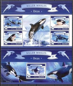 Maldive Islands 2015 Marine Life Killer Whales Orcs Sheet + S/S MNH