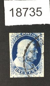 MOMEN: US STAMPS # 9 POS.13L2 USED LOT #18735