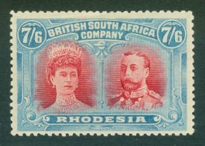 SG 160b Rhodesia 1910. 7/6 carmine & pale blue. A fine fresh mounted mint...