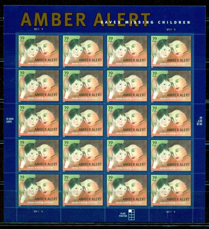 UNITED STATES SCOTT#4031 AMBER ALERT  SHEET OF TWENTY MINT NEVER HINGED 