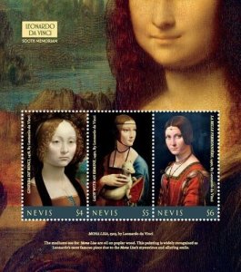 Nevis 2019 - Leonardo Da Vinci Art - Sheet of 3 stamps -Scott #1982 -MNH