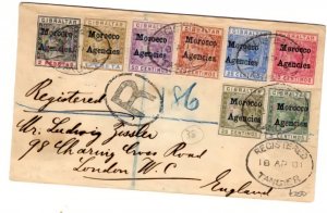TANGIER MORROCCO REGISTERED 18-4-01 on 8 DIFF. STAMPS