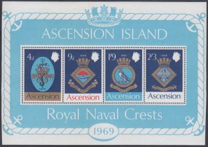 ASCENSION Sc# 129a S/S of 4 ROYAL NAVAL SHIPS COAT of ARMS