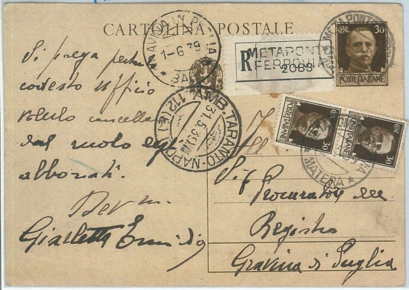 71805 - ITALIA REGNO  storia postale - INTERO spedito RACCOMANDATA da METAPONTE