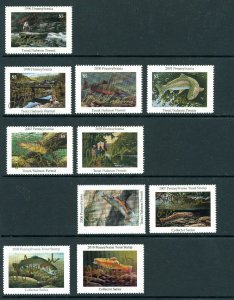 PENNSYLVANIA FISH STAMPS ARTIST SIGNED GOLD SPECIAL EDITION 1996/2010 10 STAMPS