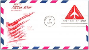 U.S. FIRST DAY COVER STAMPED ENVELOPE UC40 10c RED JET BY FLEETWOOD 1968