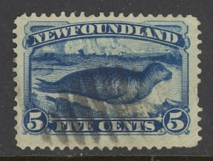 Canada Newfoundland Sc# 54 Used (a) 1887 5¢ dark blue Harp Seal