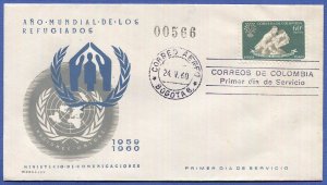 COLOMBIA 1960 Sc C371 60c UN World Refugee Year  FDC, VF