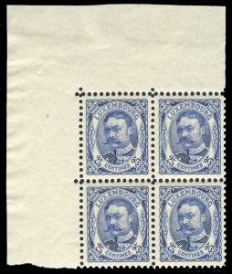 Luxembourg #86 Cat$840+, 1907 25c ultramarine, upper left sheet corner margin...