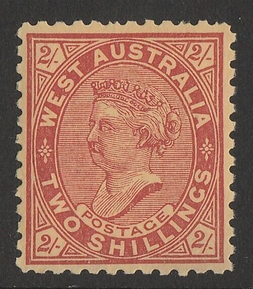 WESTERN AUSTRALIA 1902 QV 2/- bright red on yellow, perf 11.