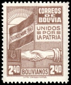 Bolivia 305 - Mint-H - 2.40b Flag / United for the Country (1944)