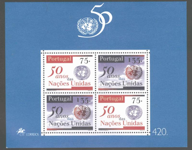 Portugal Scott 2053a UN 50th anniversary souvenir sheet