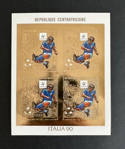 1990 Stamps Gold Minisheet Italy Football Worldcup Central Africa #1403 Imperf.-