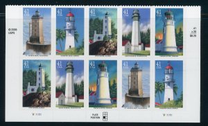 US Stamp #4146-4150 Pacific Lighthouses 41c - Block of 10 - MNH - CV $12.00