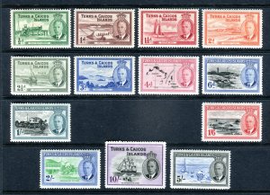 Turks & Caicos Islands 1950 KGVI. COMPLETE set of 13. Mint (NH). SG221-233.