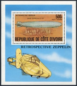 Ivory Coast C63 isheet,MNH.Michel Bl.8. Zeppelin,1977.Graf Zeppelin LZ 127.