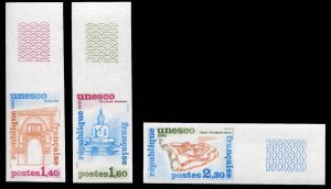 France, Officials #2O24/2O27 (YT 68-70) Cat€92, 1981 UNESCO, imperf. sheet ...