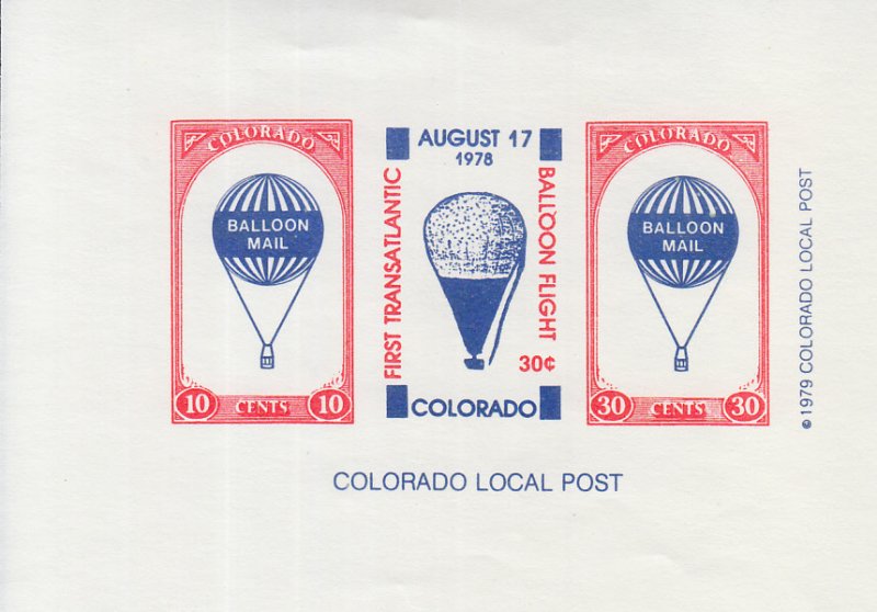 1978 Colorado Local Post Balloon Mail SS (Scott NA) MNH