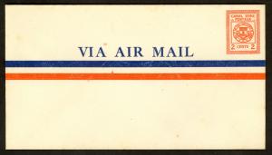 CANAL ZONE 1929 2c SEAL Airmail Postal Stationery Envelope Sc UC2a Unused