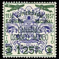 Spanish Colonies, Canary Islands #9LC33var, Air Post. 1937 1.25p on 5c, surch...