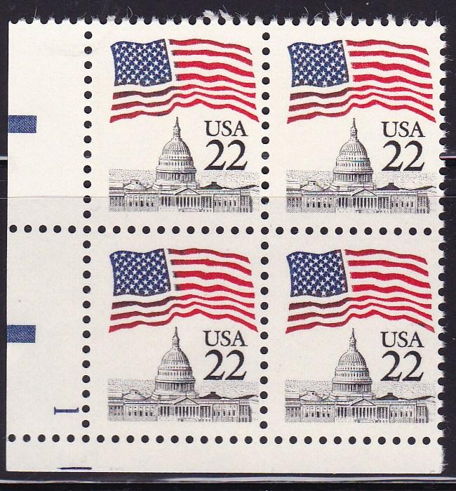 United States 1985 Flag Over Capitol Dome Plate Number Block of Four VF/NH(**)