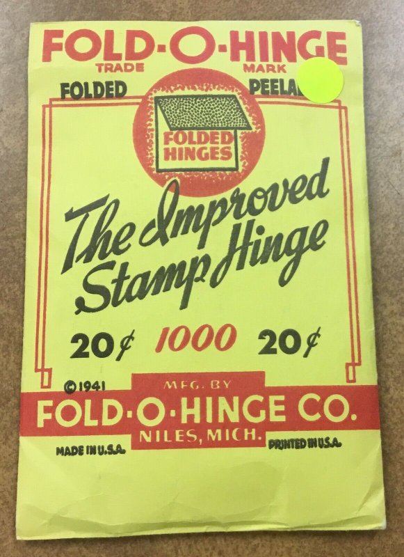 Vintage Fold-O-Hinge  Pack of 1000 Stamp Hinges 1941 Co. original company
