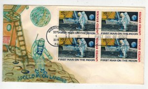 1969 Man On Moon Apollo 11 Space C76 R DYER HANDPAINTED VARIETY DESIGN Block of4