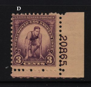 1932 Olympic Games 3c Sc 718 plate number single MNH Hebert CV $6.65 (D