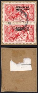 Bechuanaland SG89 5/- Rose-carmine BW Printing Pair Used on Piece