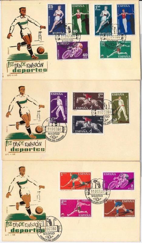 65618 - SPAIN - 3 FDC COVERS 1960: FOOTBALL  hockey PELOTA VASCA cycling