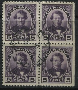 Canada KGV 1927 5 cents McGee used block of 4