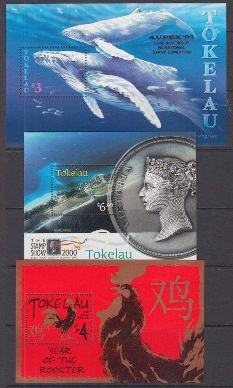 Tokelau Sc 242, 283, 335 MNH. 1997-2005 Souvenir Sheets, 3 different, VF