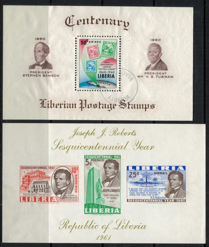 Liberia #C129u,C134a*  (C134a very light corner stain) CV $3.50 Souvenir sheets